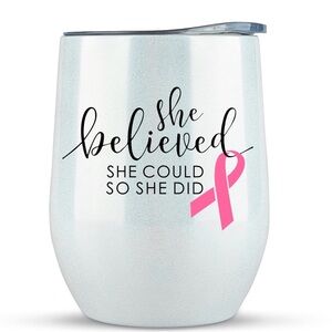 NEW w/o Box KLUBI 12 Oz Breast Cancer Awareness Holographic Shine Tumbler